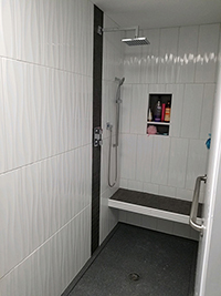 white walk in tile shower
