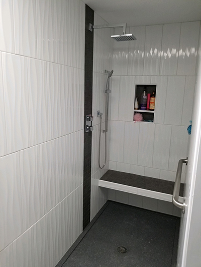 white walk in tile shower install