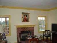 trim painting on molding and mantel.