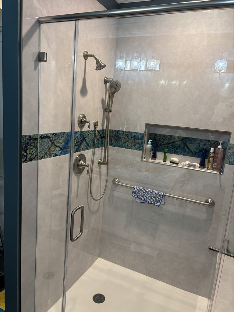 Wentzville Master Bathroom Remodel with shower accent band